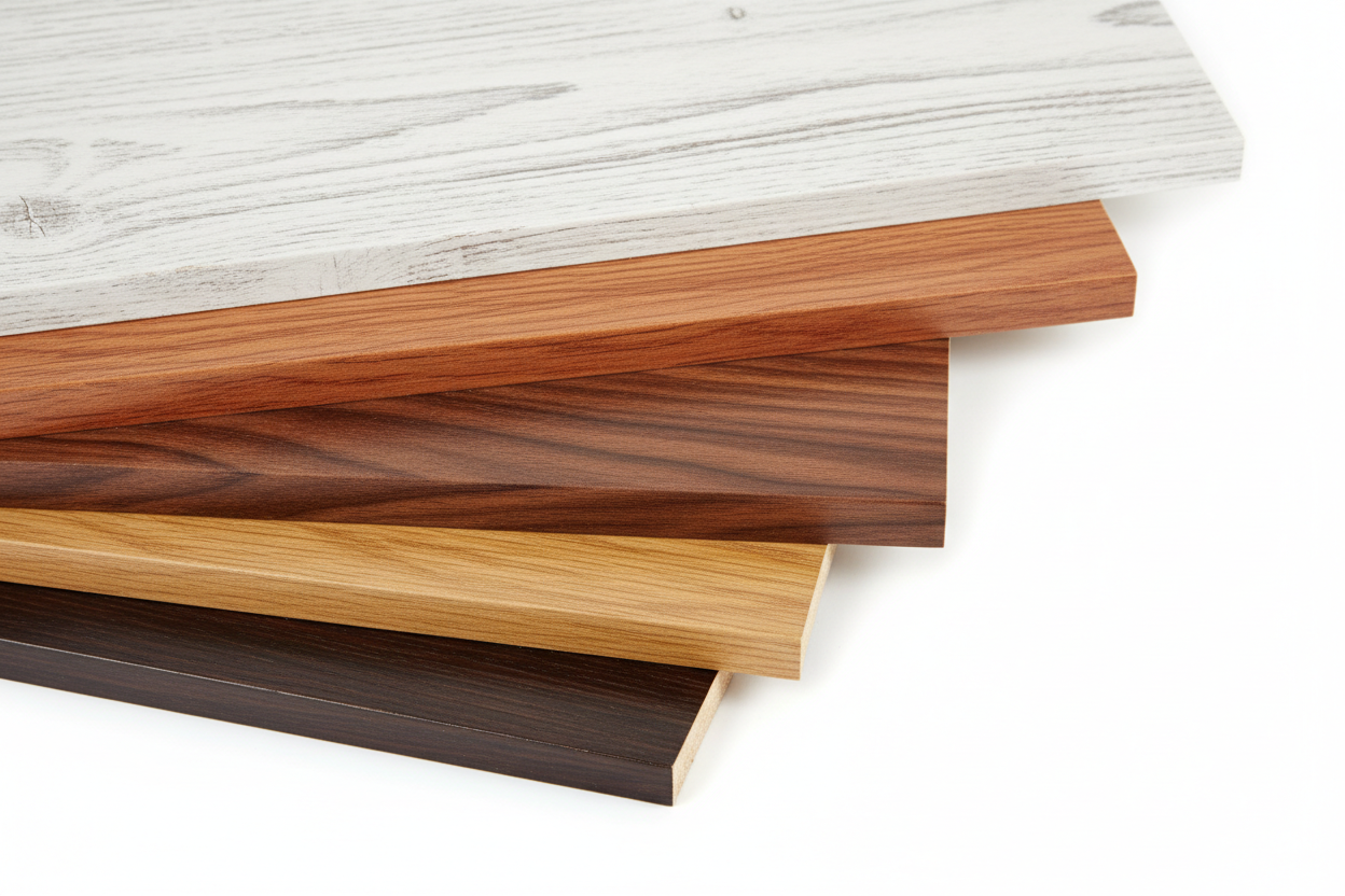 floor skirting made out of mdf in wod color and texture, give a few colors on top of each other kind of like a product photo shooot to show all colors